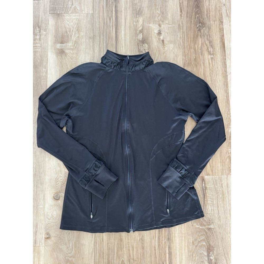 Spanx Black Full Zip Stretch Ruffle‎ Contour Jacket Size Xl